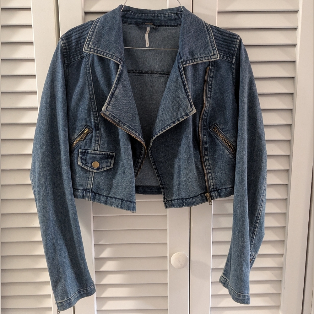 Free People Blue Cropped Jean Jacket